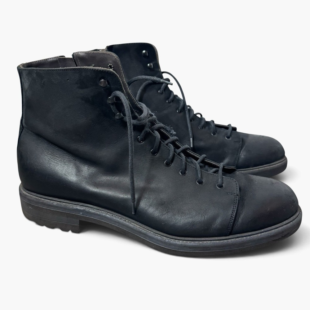 Minoronzoni 1953 Mens Black Leather Lace Up Ankle Combat Boots Size 44 Italy Lux